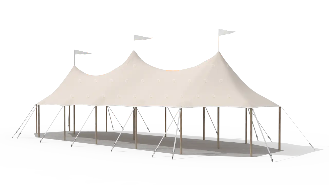 render of a qtents sailcloth tent 6x18