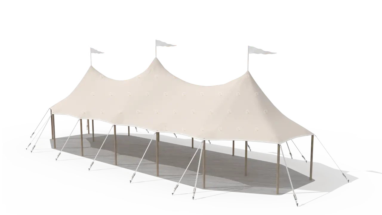 render of a qtents sailcloth tent 6x18