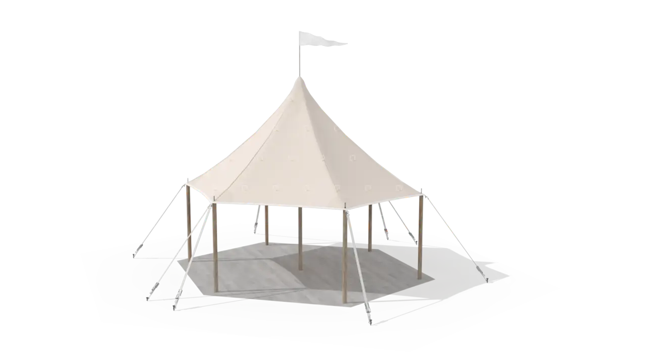 render of a qtents sailcloth tent 6x6