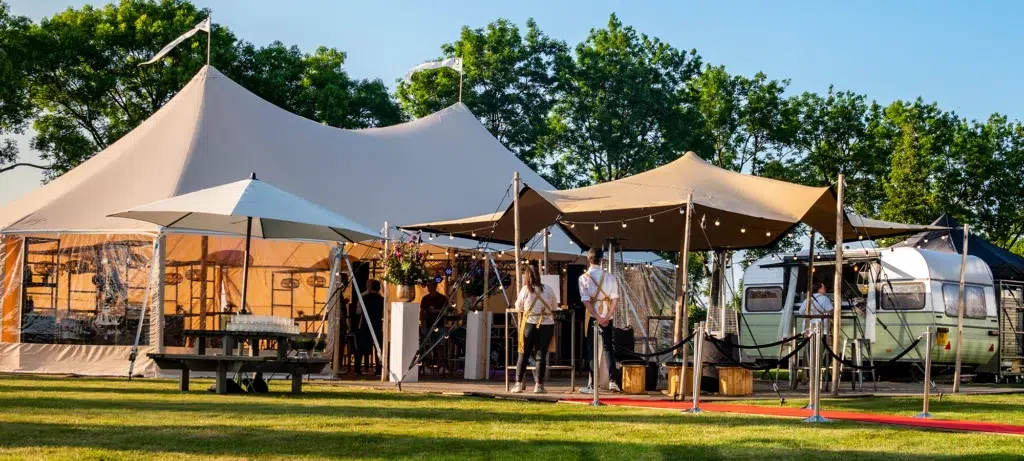 sailcloth tent stretch tent Qtents event with a foodtruck