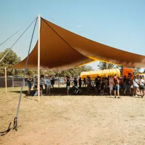 Qtents orange festival tent outdoor area