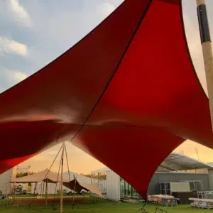 Qtents red festival tent outdoor area