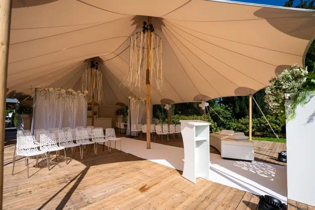 Qtents stretch tent interiour with decoration