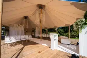Qtents stretch tent interiour with decoration